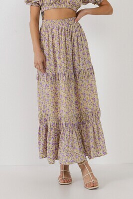 Floral Shirring Detail Midi Skirt