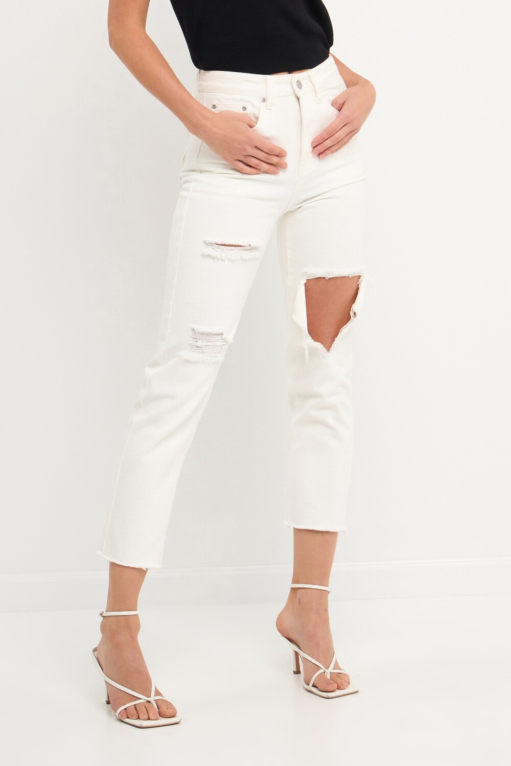 Destroyed Mom Jeans White