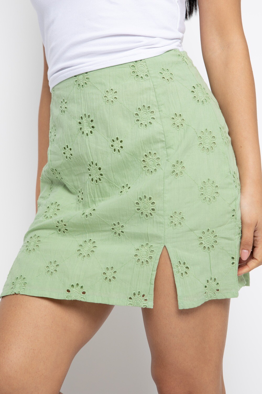 Kaya Eyelet Mini Skirt Green