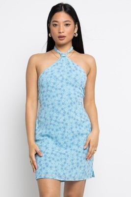 Halter Floral Mini Dress Blue
