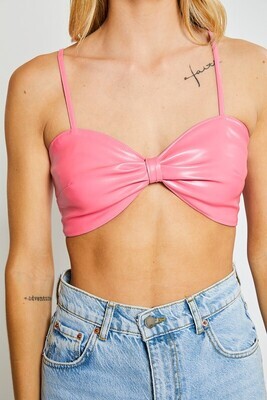 Bow Vegan Leather Top Pink