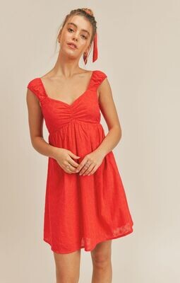 Valentina Eyelet Mini Dress Red