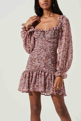 Carmella Floral Ruched Long Sleeve Dress