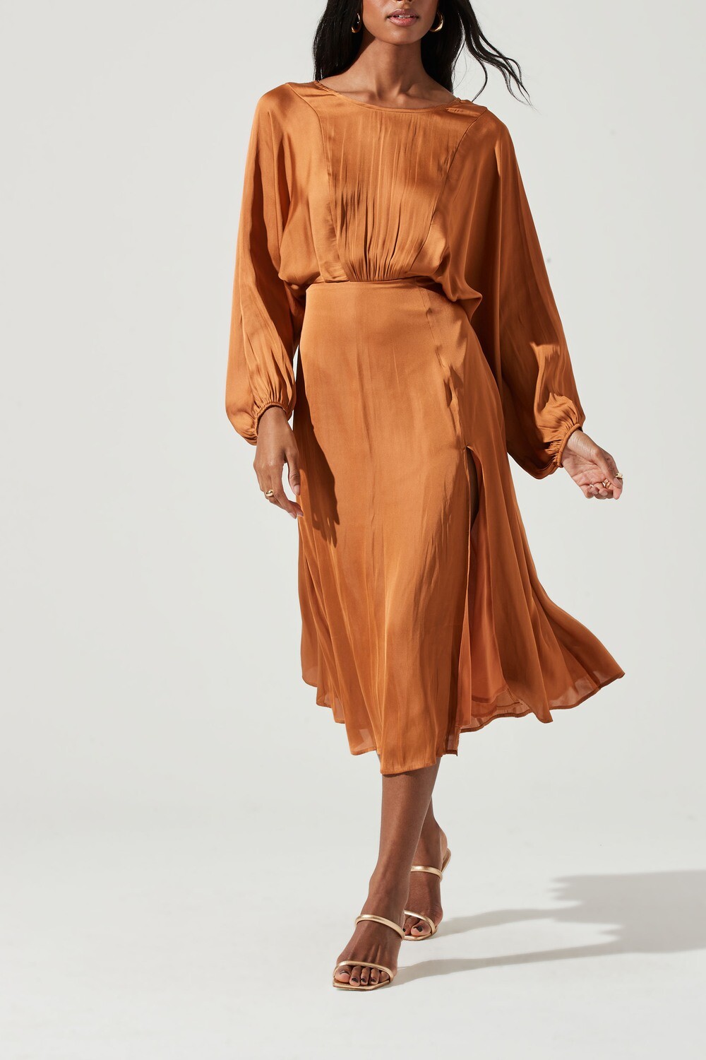 Marin Dolman Satin Midi Dress Amber