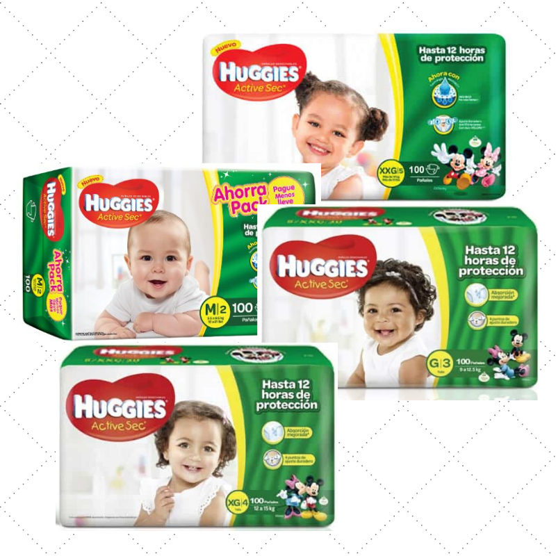 Huggies Active Sec. Paquetes 100 unidades