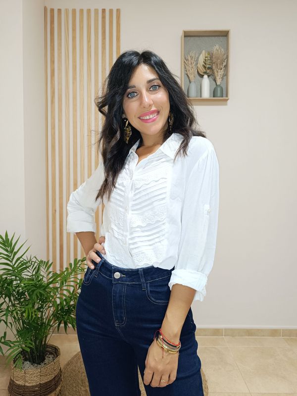 camisa, blanca, puntilla