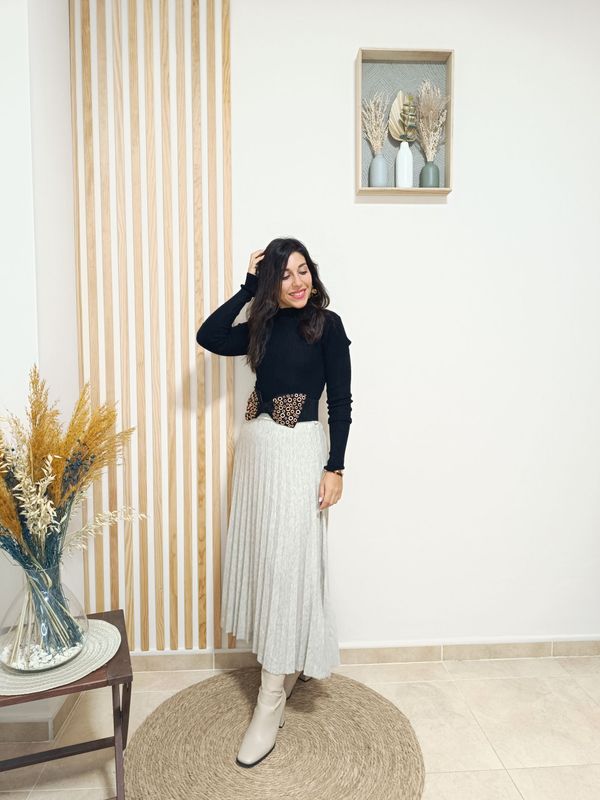 Falda, plisada, beige