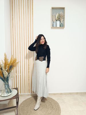 Falda, plisada, beige