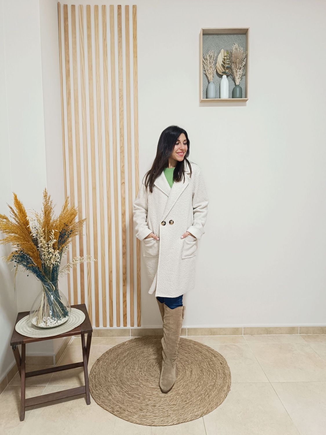Abrigo, beige, borreguito