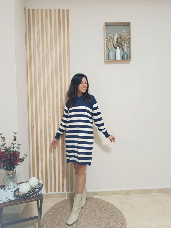 vestido, punto, rayas marineras