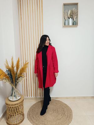 Abrigo, rojo, borrego