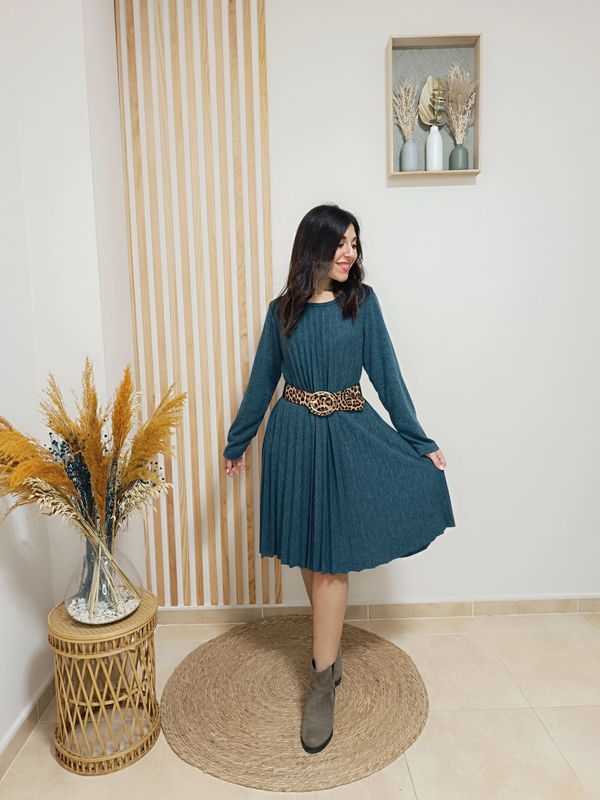 verde, punto, vestido