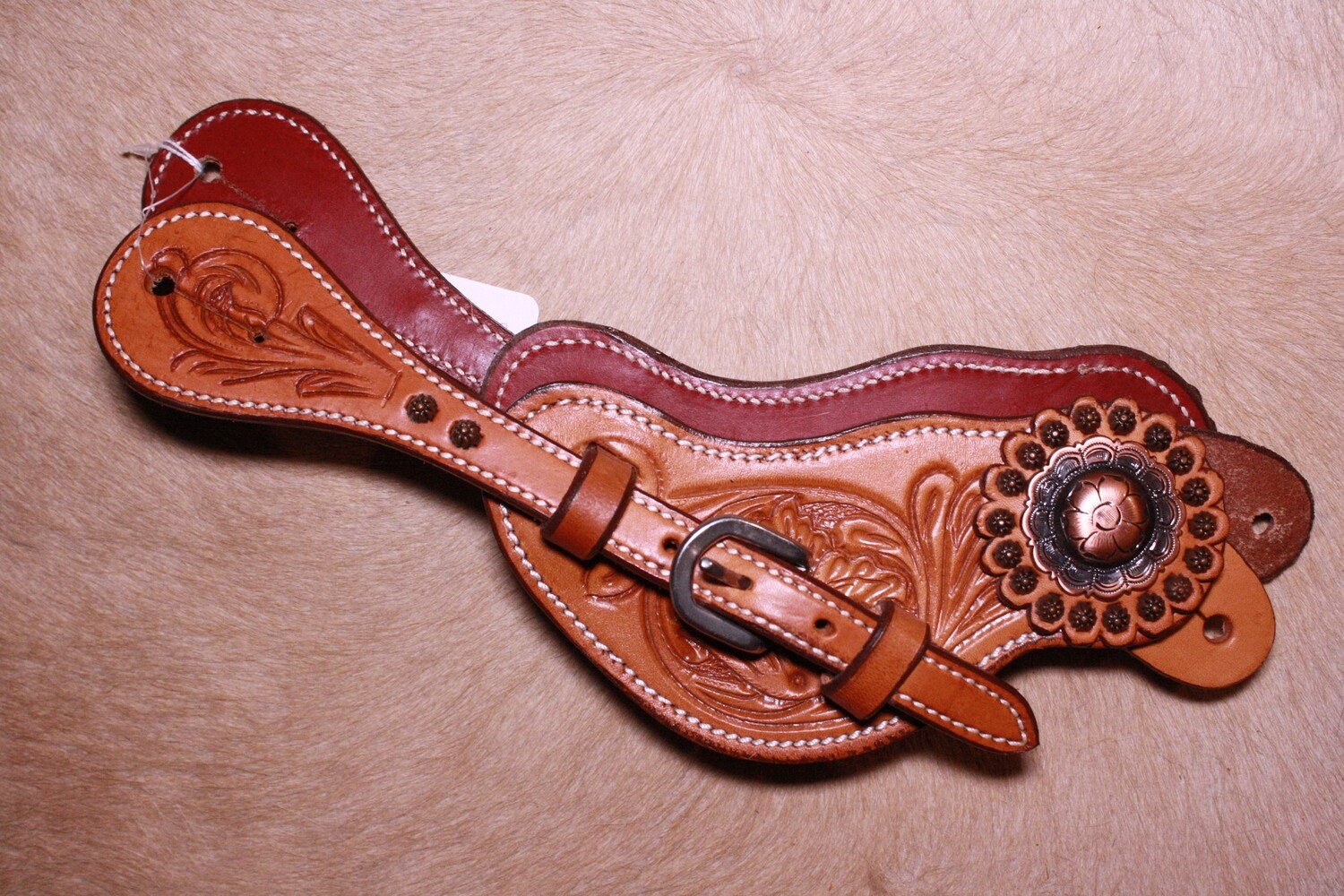 WRH Light Floral Tooled Straps With Bronze Concho