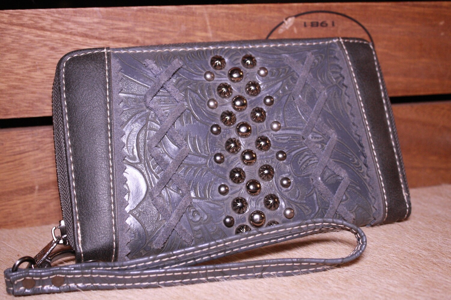 MW Blue/Grey Floral-Tooled Wallet