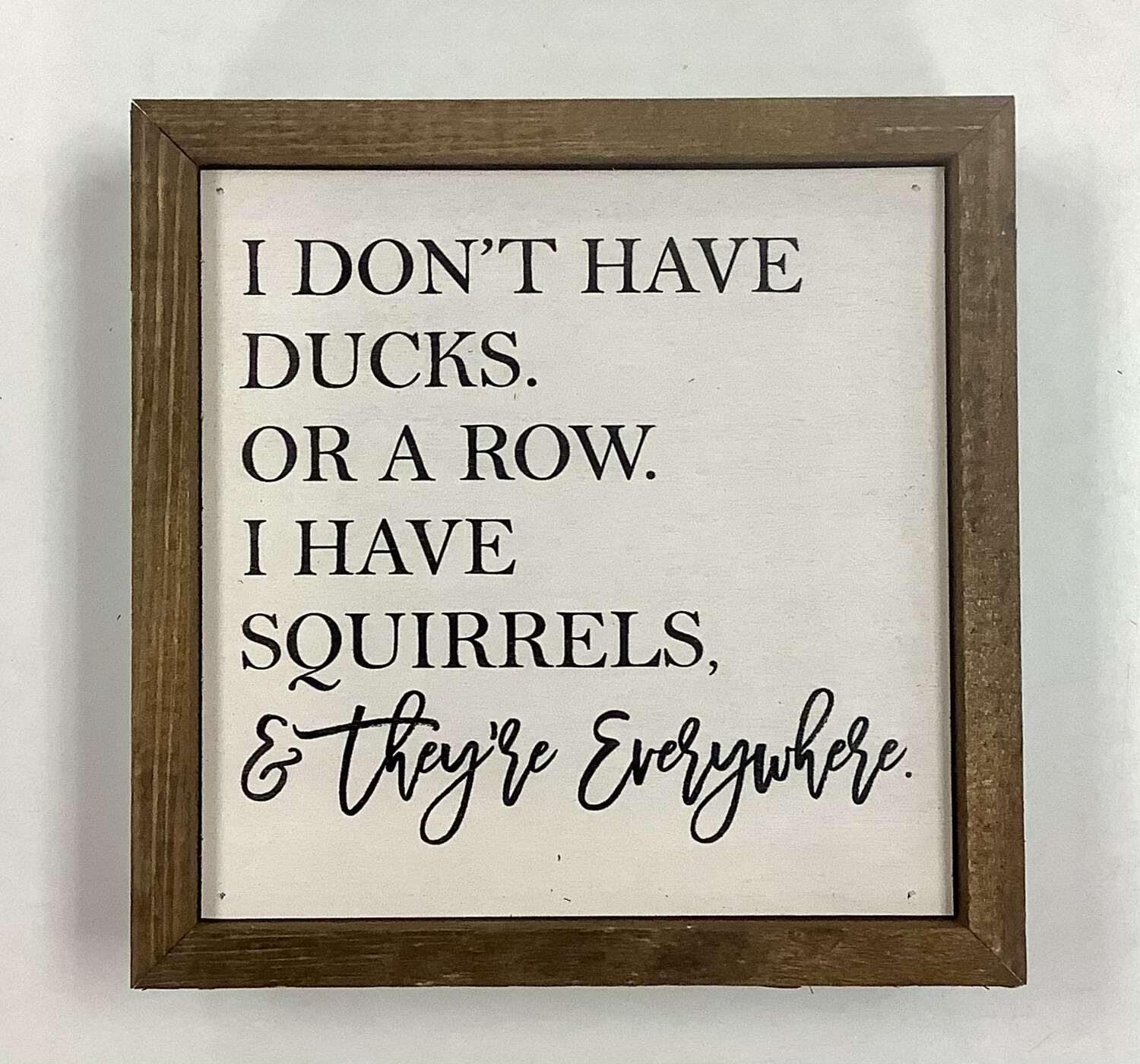 “I Don’t Have Ducks. Or A Row. I Have Squirrels, &amp; They’re Everywhere” Wooden Sign