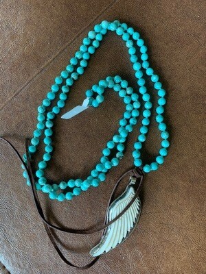 ESIAAM Carved Angel Wing Repousse Pendant with Turquoise Necklace