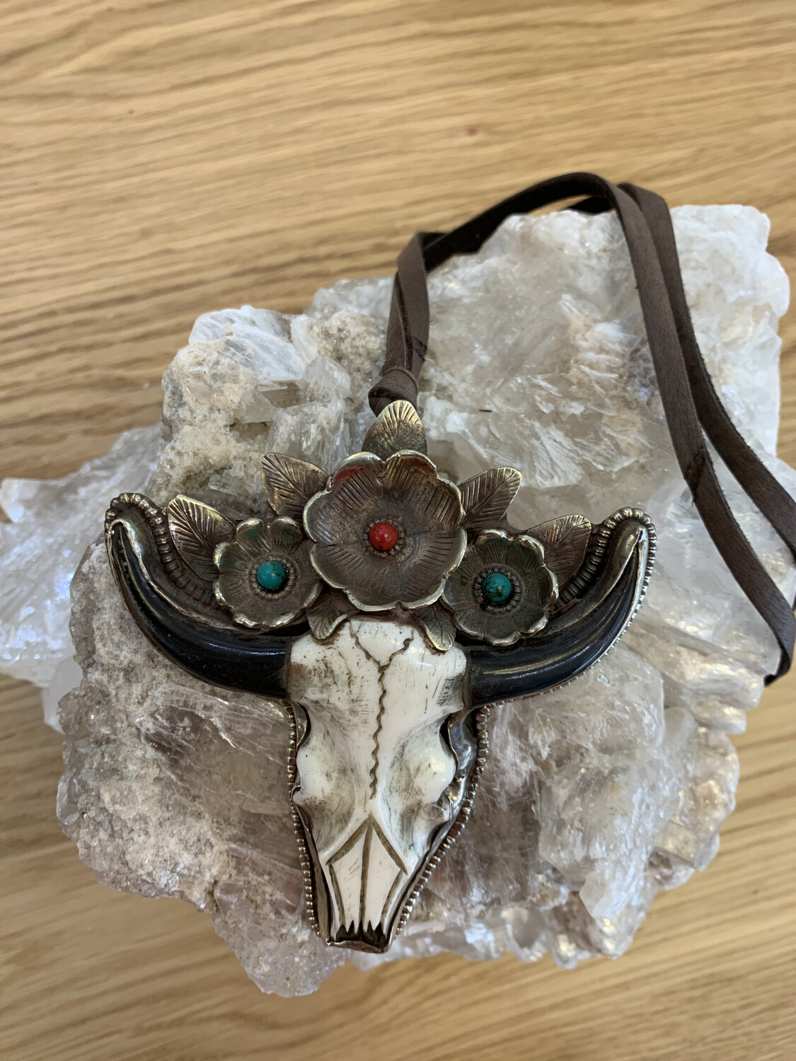 Carved Cow Head Leather Necklace
