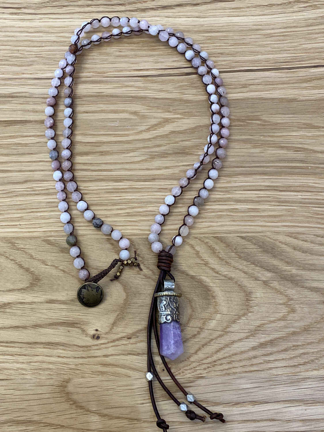 Gemstone Necklace With Amethyst Repousse Pendant