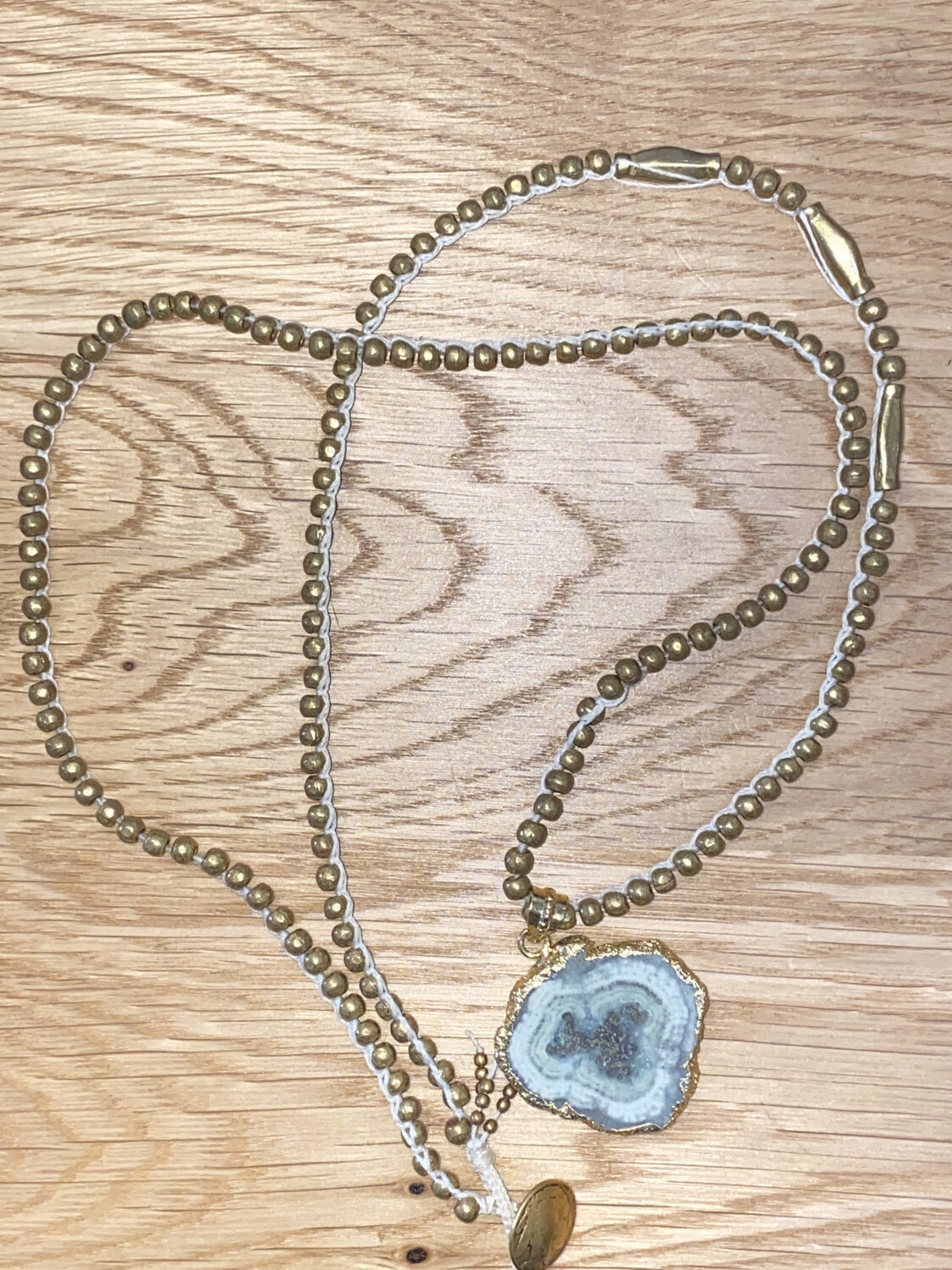 Blue Agate Metal Beaded Necklace