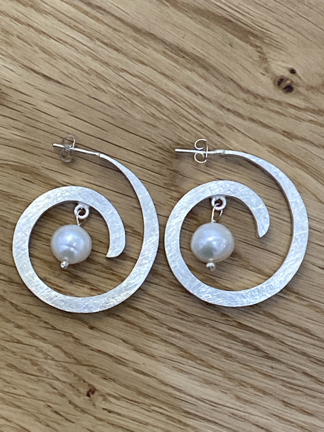 Monica Zamora Sterling Silver Spiral Genuine Pearl Earrings 