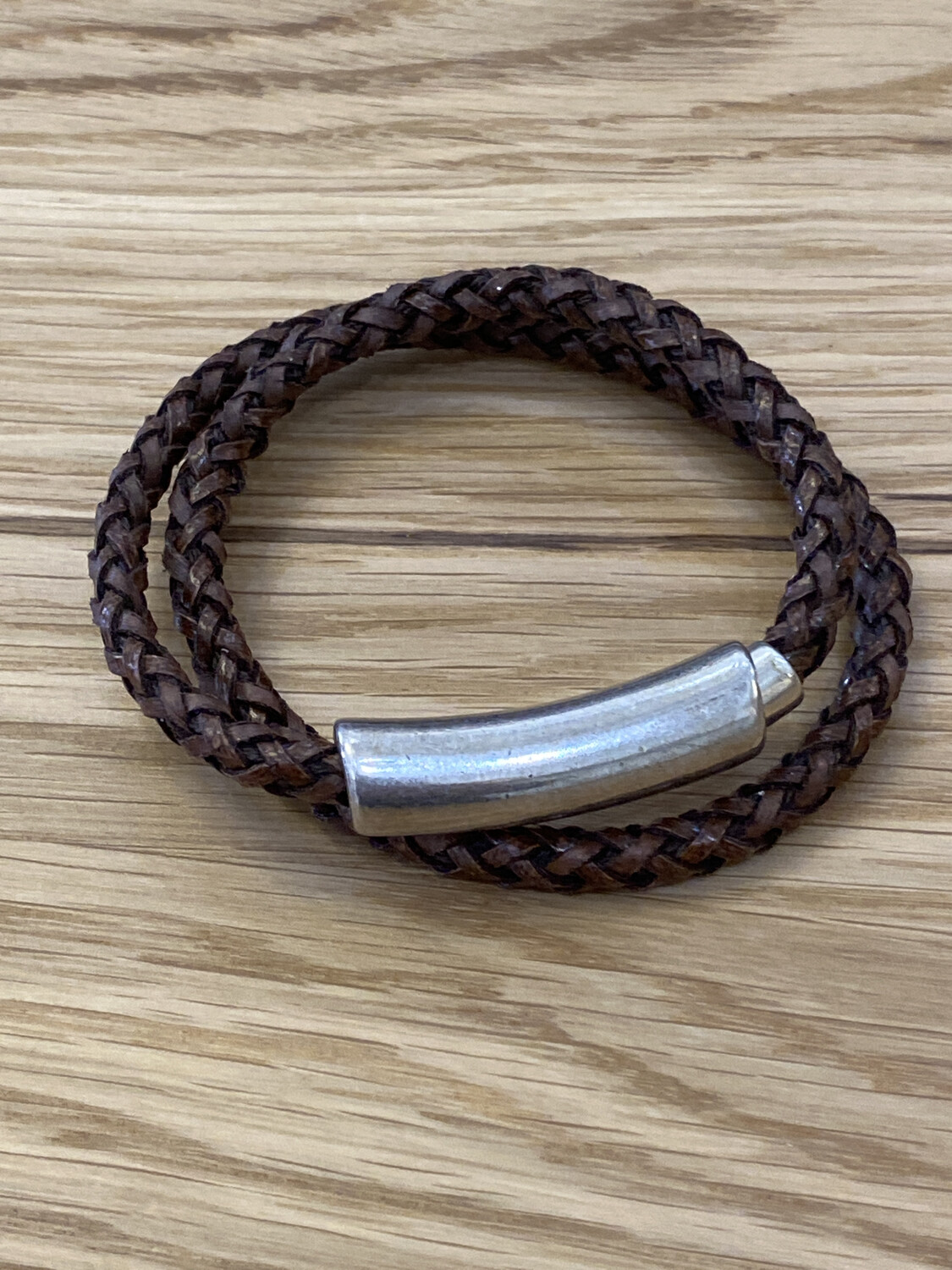 Leather Double Braid Bracelet With Metal Magnetic Closure 