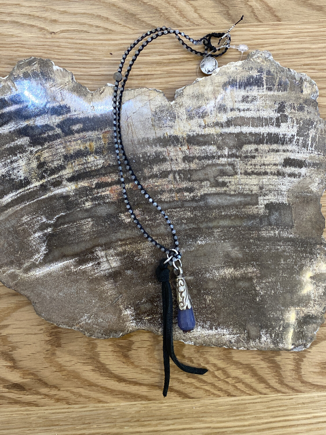 Crystal Necklace w/Agate Drop Metal Wrap