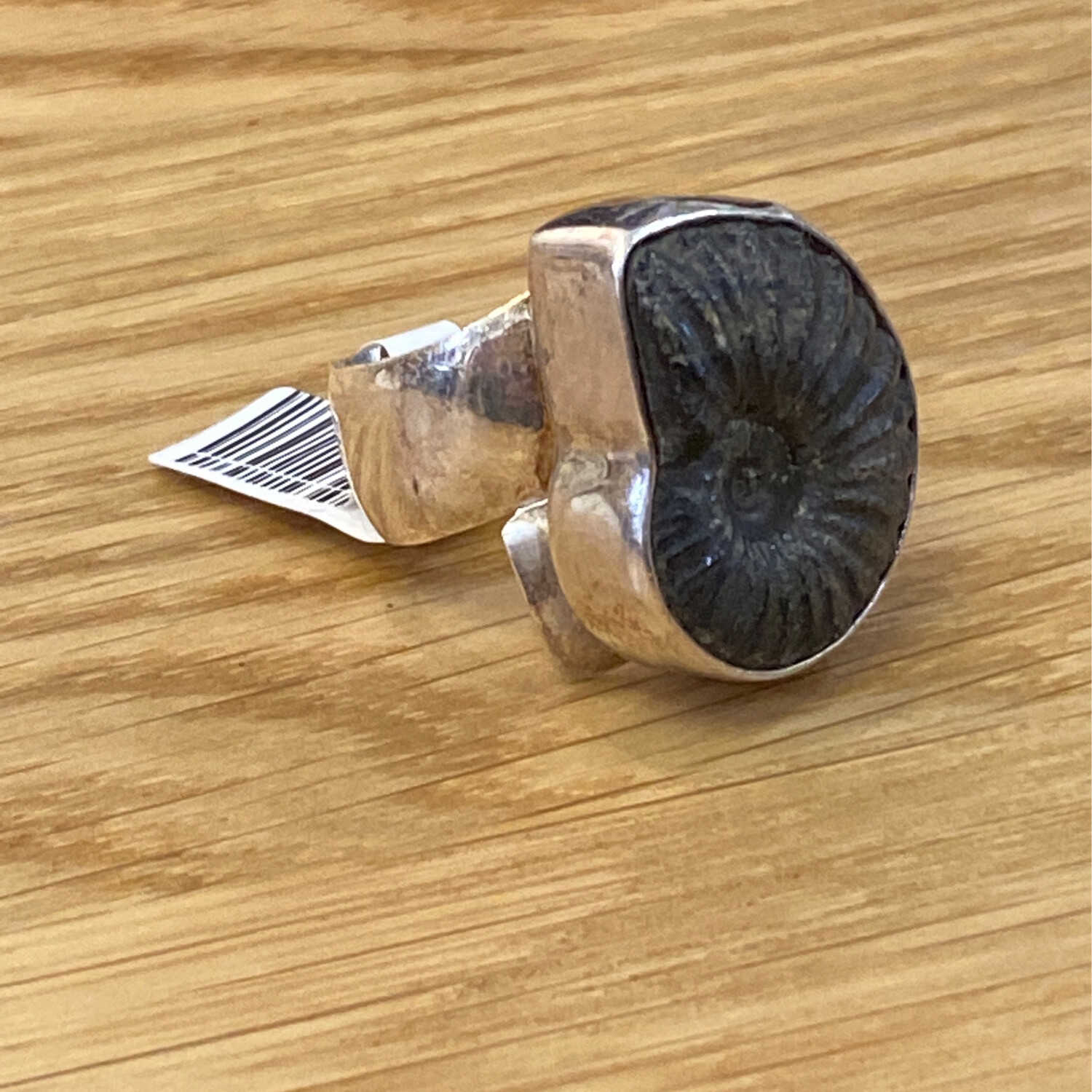 Sterling Silver Fossil Ammonite Adjustable Ring, likely Charles Albert