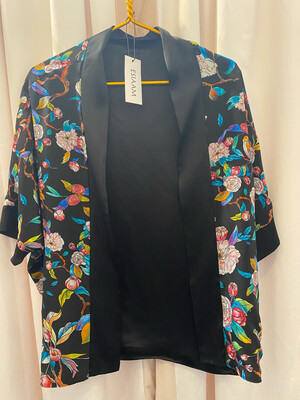 ESIAAM "The Sophie" Floral/Black Reversible Silk Kimono Jacket, Large, One-of-a-kind