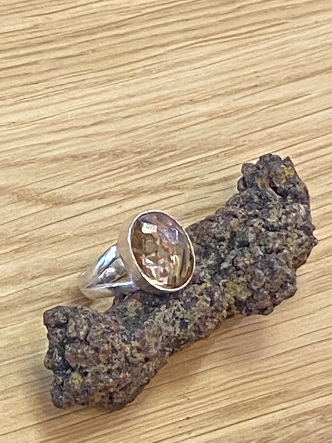 Sterling Silver Morganite Ring 925, Size 7