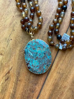 ESIAAM Gemstone  Necklace with Blue Marbled "Ocean" Pendant