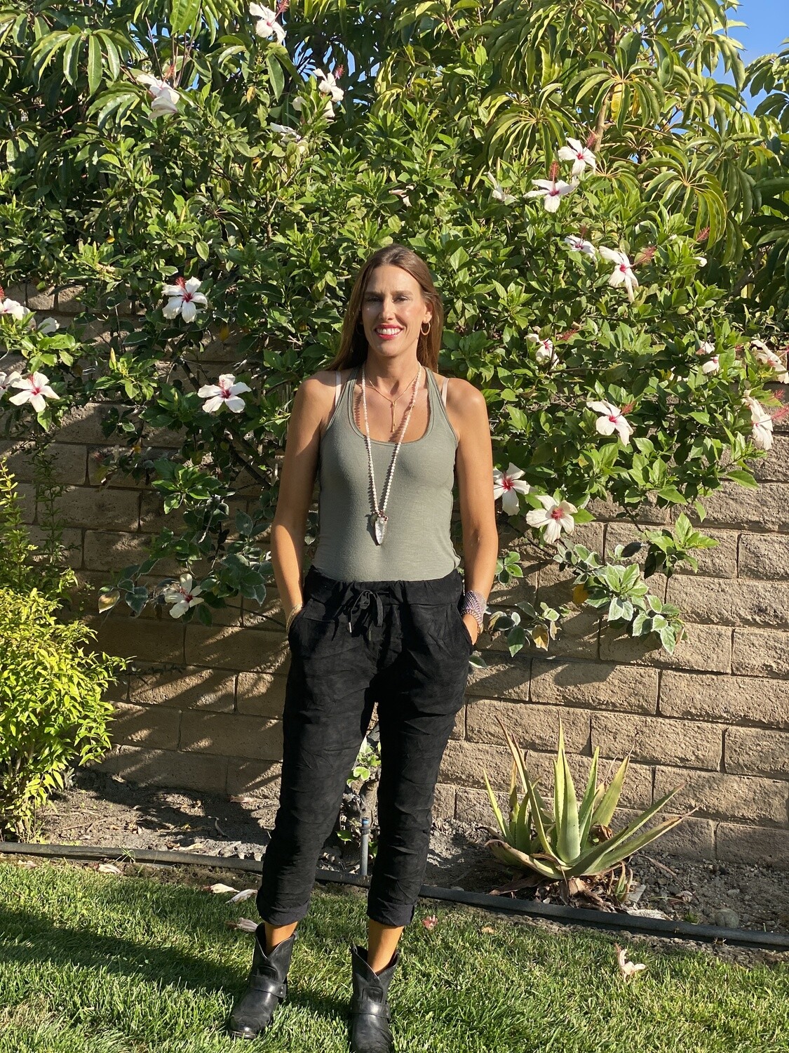 Faux Suede Black Crinkle Jogger Pants