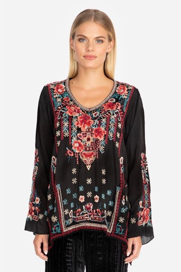 Johnny Was Embroidered Shirt Tunic Top Hi Lo