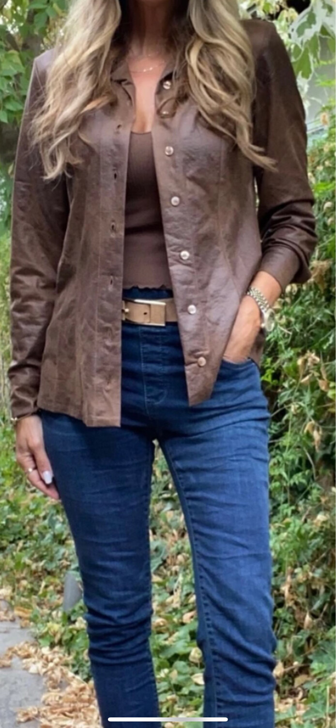 Bevy Flog Vegan Leather Brown Shirt Jacket