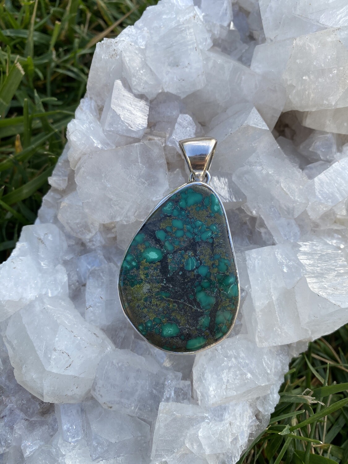 Chrysocolla Substantial Pendant Sterling Silver Setting 