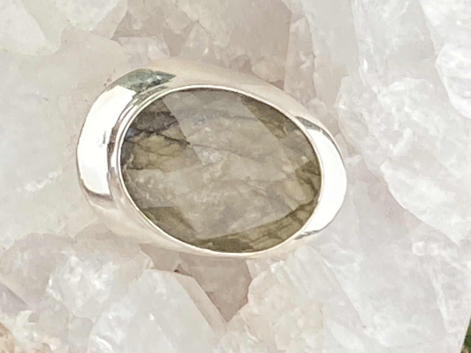 Labradorite Sterling Silver Cigar Band Ring, size 7 3/4
