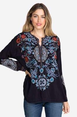 Johnny Was Embroidered Black Button Tunic