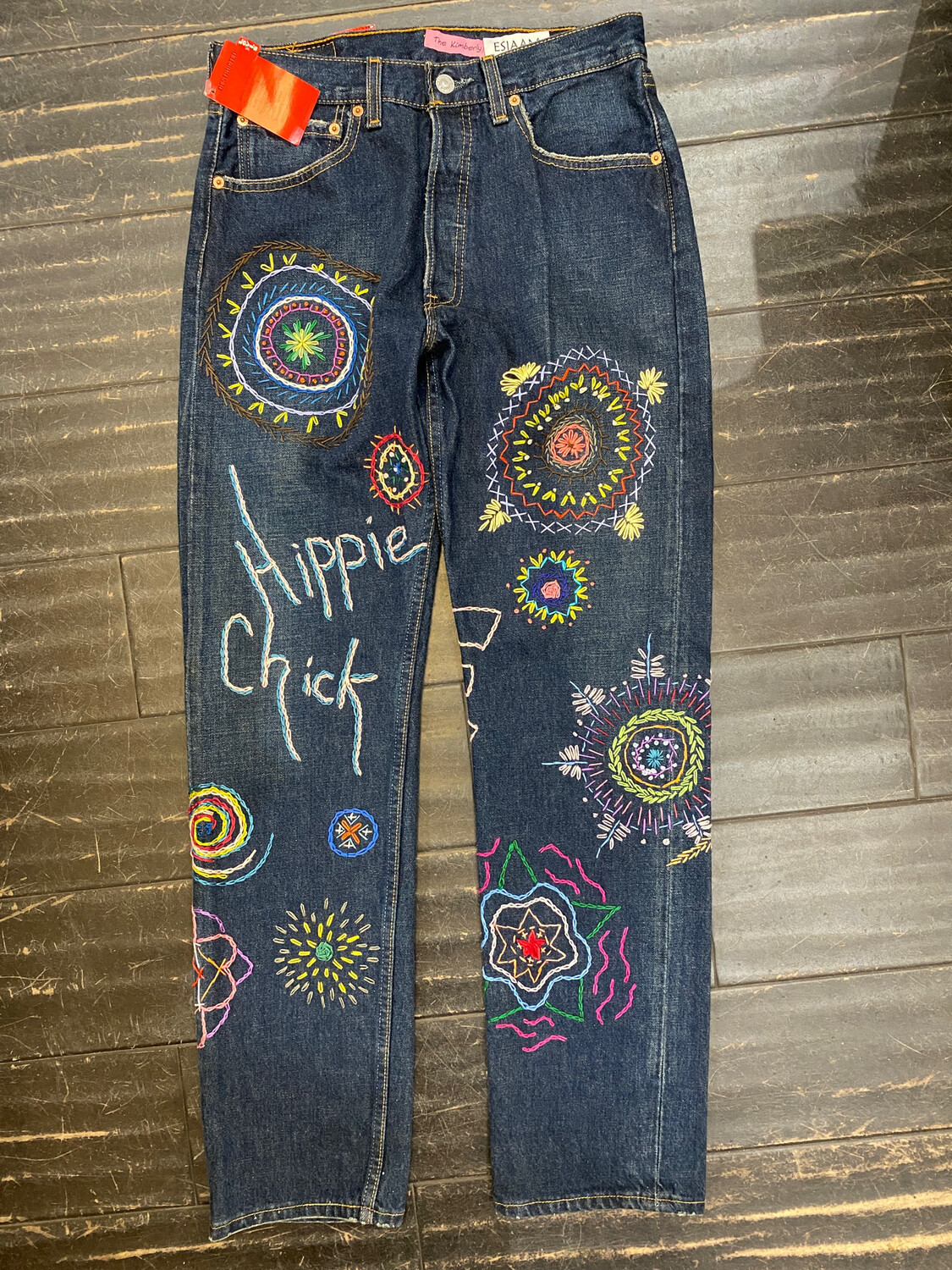 ESIAAM Levi's 501 Hand-Embroidered “Hippie Chick” Jeans 31 X 32 Wedgie Straight