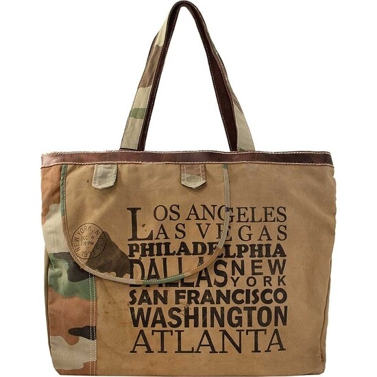 Recycled Military Tent Tote Bag Cities