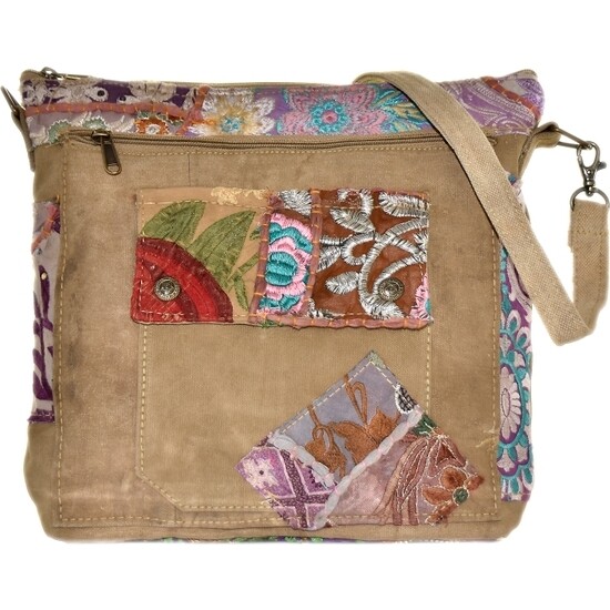 Recycled Military Tent Crossbody with Vintage Fabric