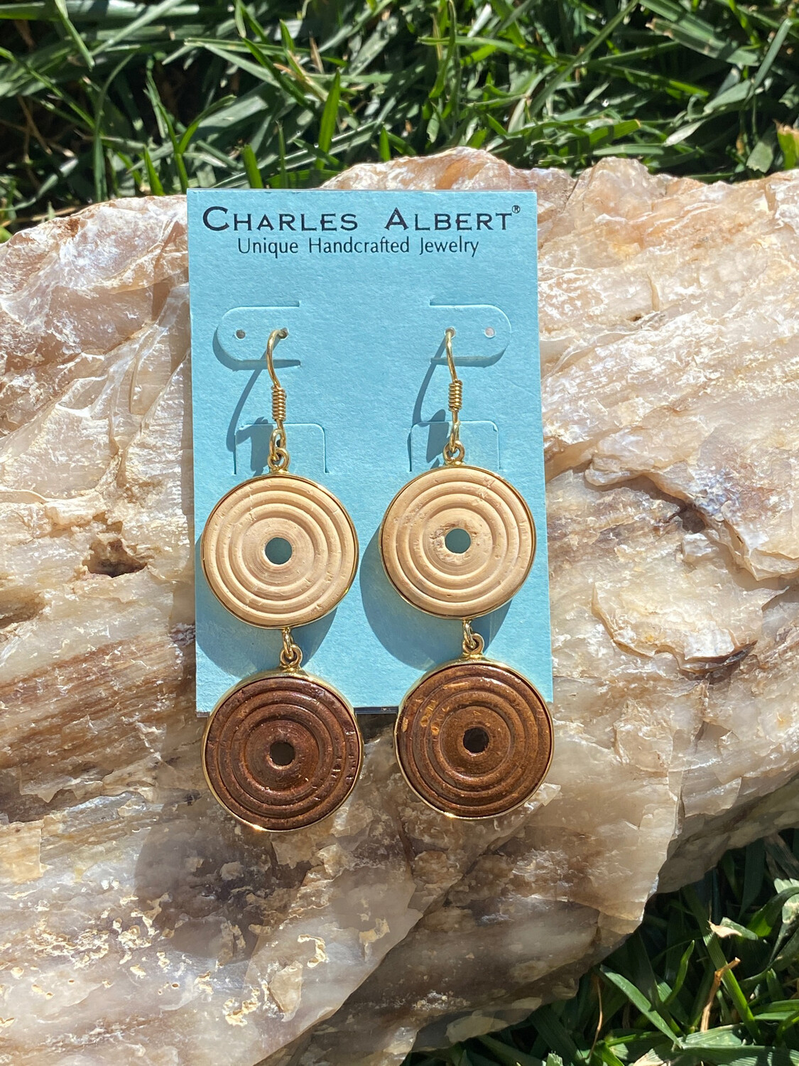 Charles Albert Tribal Wood Earrings, Gold, Alchemia