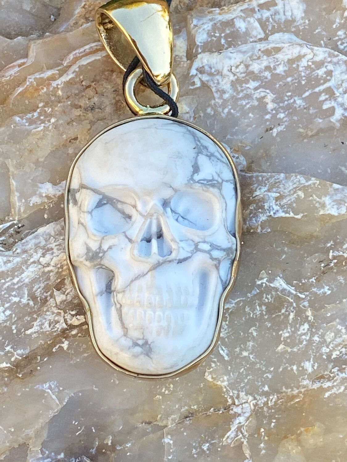 Charles Albert Howlite Skull Pendant, Gold Alchemia