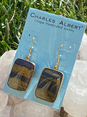 Charles Albert Tiger Iron Dangle Earrings, Gold, Alchemia