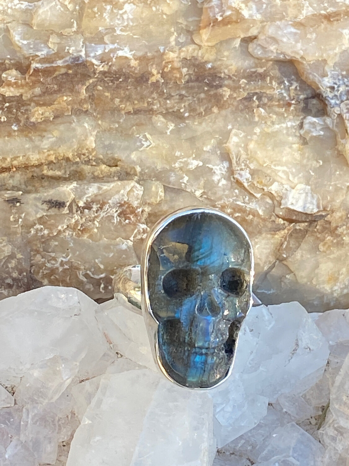 Charles Albert Skull Labradorite Sterling Silver Adjustable Ring