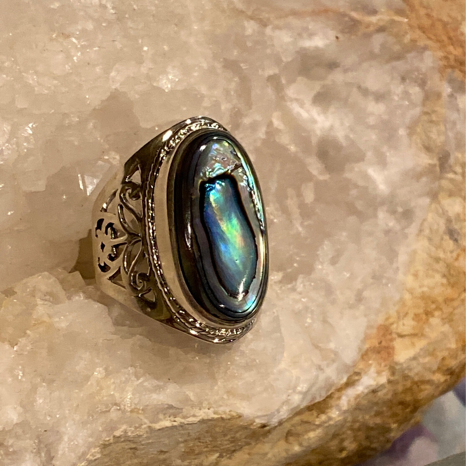 Abalone Shell Ring Sterling Silver, 6 1/2