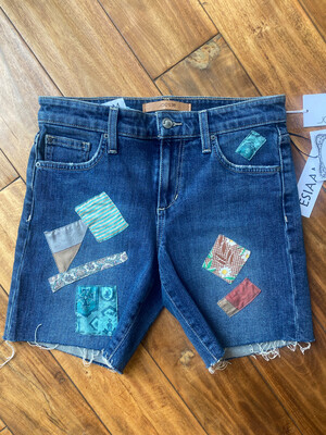 Joe's Jeans ESIAAM "Flour Feed Sac" Patchwork Shorts, SZ 25