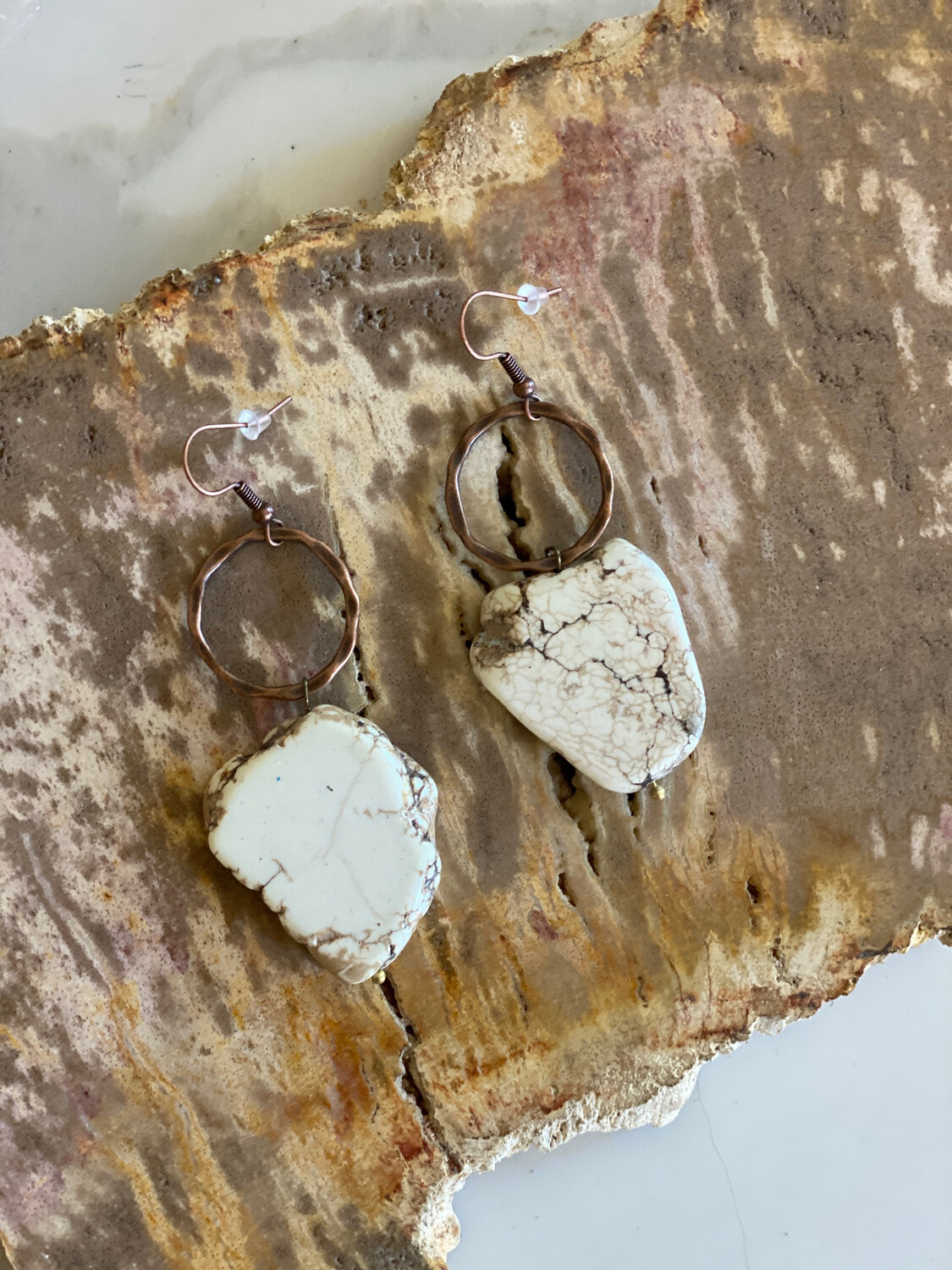 White Turquoise Chunky Metal Dangle Earrings (TJJ)