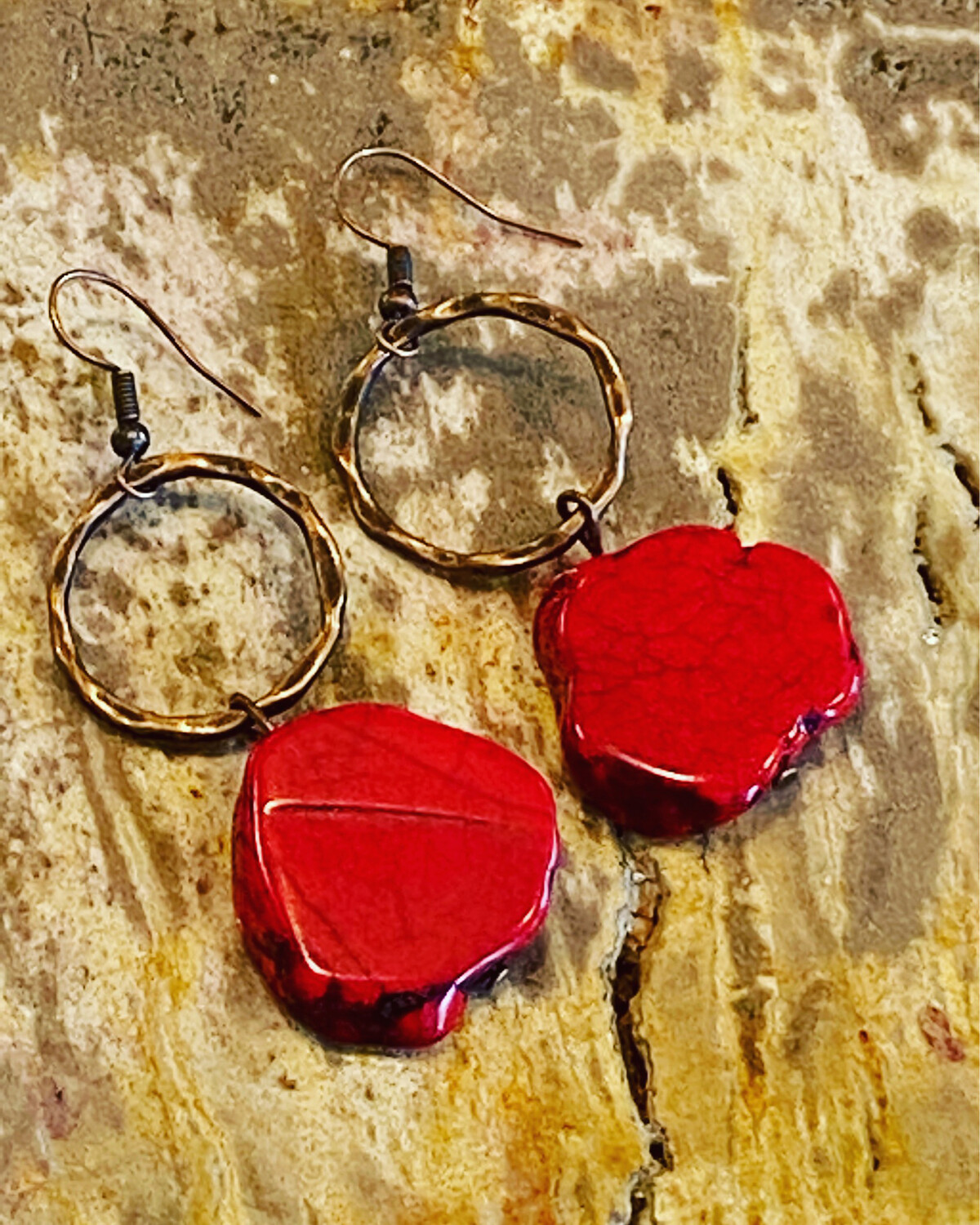 Red Turquoise Chunky Metal Dangle Earrings (TJJ)