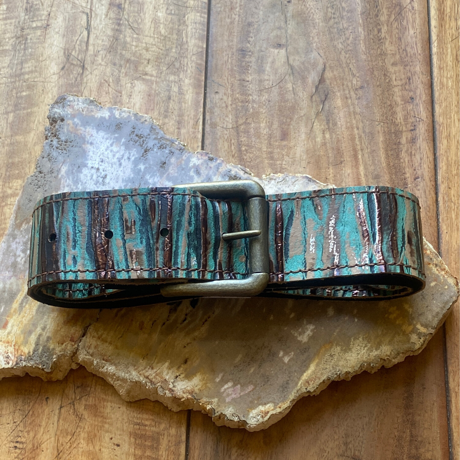 Leather Multi-Color Birch  Embossed Belt with Removable Belt Buckle