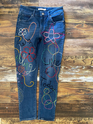 ESIAAM Levi's Hand-Embroidered “Live for Today” Jeans 29