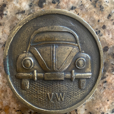 Vintage VW Beetle Bug Car Belt Buckle, Brass